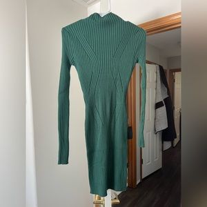 Snug As Can Be Dark Green Ribbed Mock Neck Sweater Dress